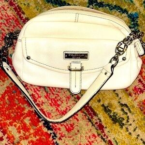Etienne Aigner Pebbled White Pebbled Leather Chain Logo Handle Purse Handbag